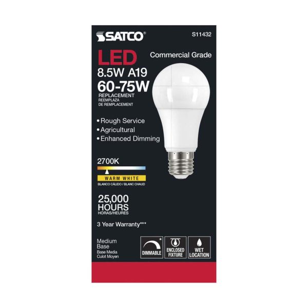 Satco 8.5w A19 LED Commercial Grade Agriculture Bulb 2700K 120v - 75w-equiv Online now