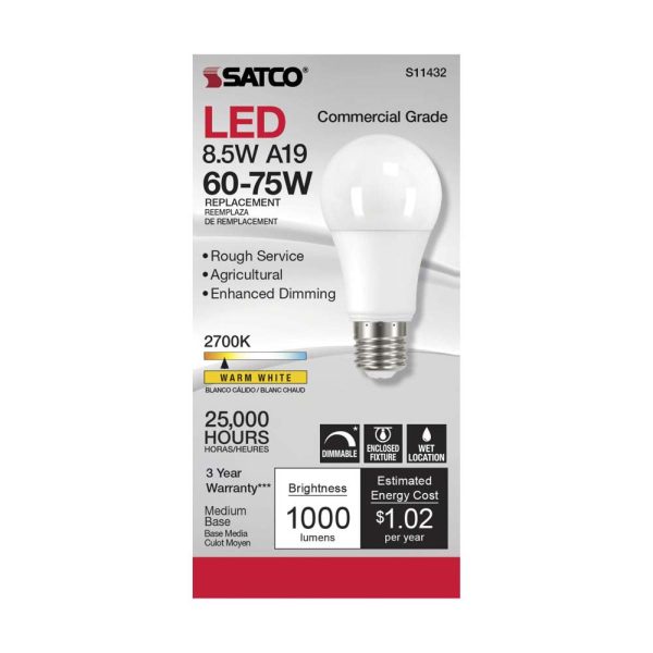 Satco 8.5w A19 LED Commercial Grade Agriculture Bulb 2700K 120v - 75w-equiv Online now