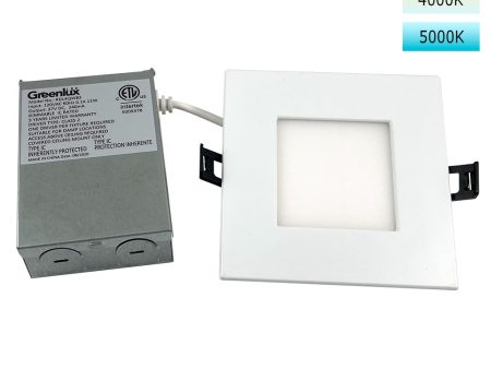 4in 11W LED Square Downlight 3K 4K 5K Selectable CCT Low Profile Dimmable - 65W Replacement Cheap