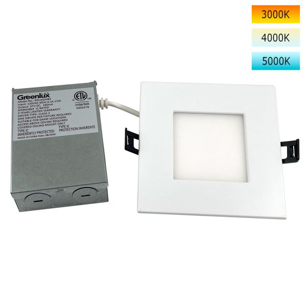 4in 11W LED Square Downlight 3K 4K 5K Selectable CCT Low Profile Dimmable - 65W Replacement Cheap