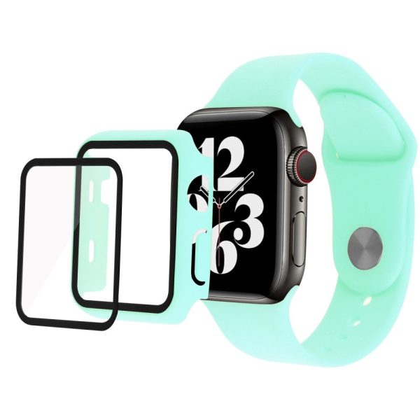 Apple Watch (41mm) cover with tempered glass + silicone watch strap - Cyan on Sale