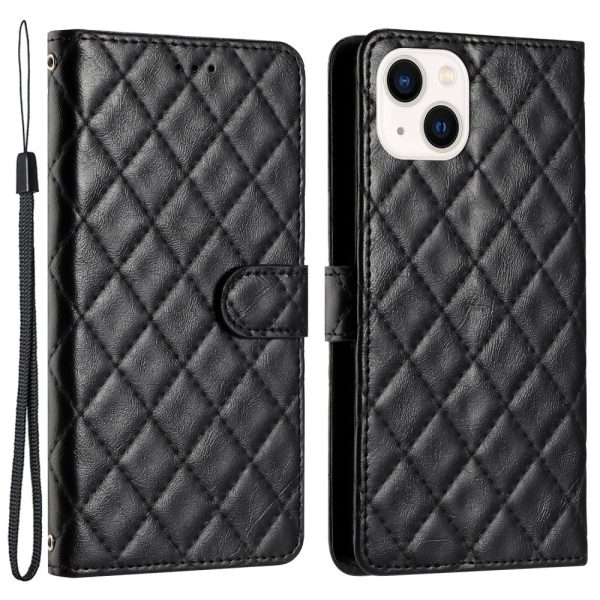 Functional rhombus wallet case for iPhone 14 - Black Sale