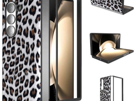 ABEEL Samsung Galaxy Z Fold6 5G Case Leopard Pattern PU and Bump Resistant Phone Cover - Silver Sale