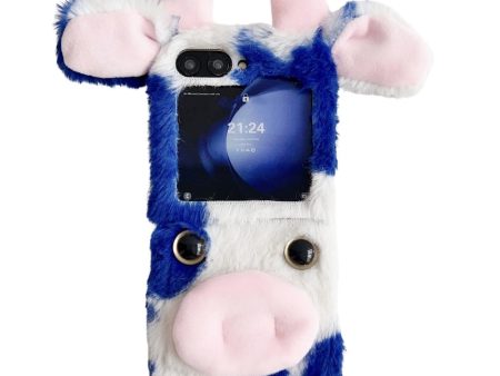 Acrylic Folding Phone Case Samsung Galaxy Z Flip6 5G Fluffy Cows Ear Cover - Blue Online