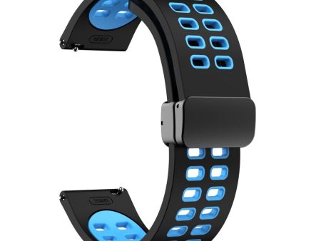 20mm Universal dual color silicone strap with black buckle - Black   Sky Blue For Discount