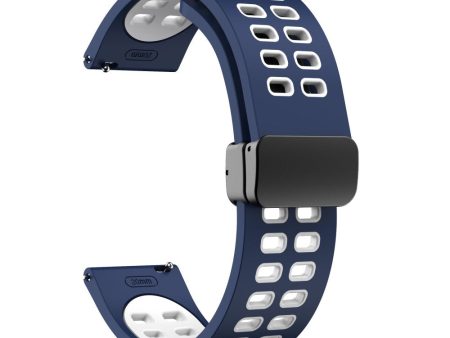 20mm Universal dual color silicone strap with black buckle - Midnight Blue   White Online now