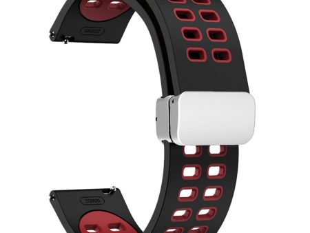 20mm Universal dual color silicone strap with silver buckle - Black   Red Fashion