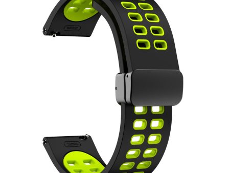 20mm Universal dual color silicone strap with black buckle - Black   Fluorescent Green Fashion