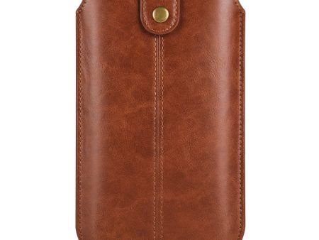 Crazy Horse leather pouch for 6.1 inch phones - Light Brown Cheap