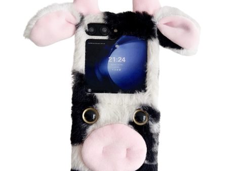 Acrylic Folding Phone Case Samsung Galaxy Z Flip6 5G Fluffy Cows Ear Cover - Black Online now