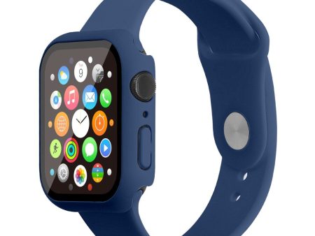 Apple Watch (45mm) silicone watch strap + cover with tempered glass - Dark Blue   Size: S   M Online