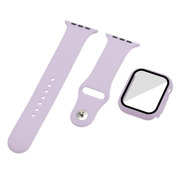 Apple Watch (45mm) silicone watch strap + cover with tempered glass - Light Purple   Size: S   M Discount