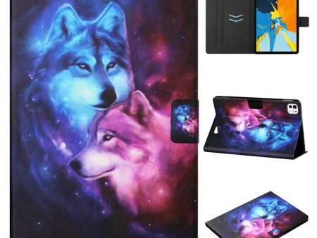 iPad Pro 11 (2024) Leather Case Card Holder Pattern Printing Anti-Drop Tablet Cover - Wolf Online