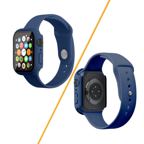 Apple Watch (45mm) silicone watch strap + cover with tempered glass - Dark Blue   Size: S   M Online