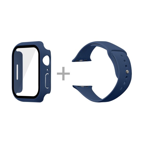 Apple Watch (45mm) silicone watch strap + cover with tempered glass - Dark Blue   Size: S   M Online