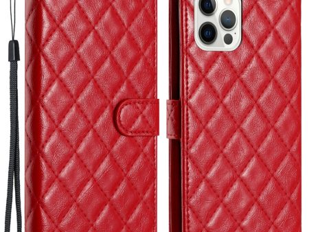 Functional rhombus wallet case for iPhone 14 Pro Max - Red For Sale