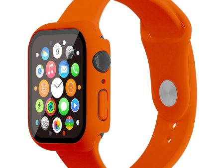 Apple Watch (45mm) silicone watch strap + cover with tempered glass - Orange   Size: S   M Online now