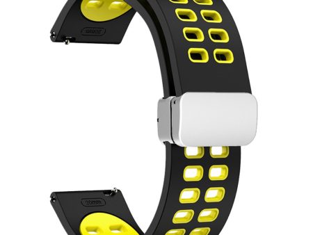 20mm Universal dual color silicone strap with silver buckle - Black   Yellow Online now