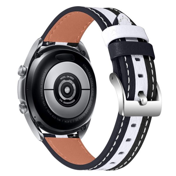 20mm Universal color splicing genuine leather watch strap - Black   White Fashion