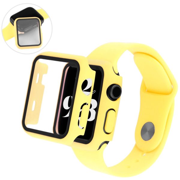 Apple Watch (41mm) cover with tempered glass + silicone watch strap - Yellow Cheap