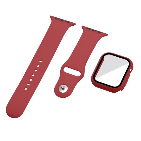 Apple Watch (45mm) silicone watch strap + cover with tempered glass - Dark Red   Size: M   L For Discount