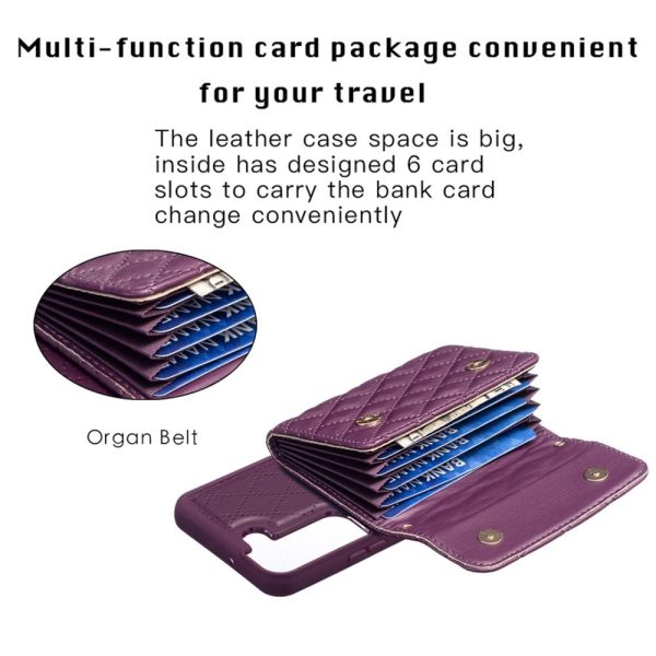 Stylish and versatile rhombus wallet cover for Samsung Galaxy S21 FE - Purple Online now