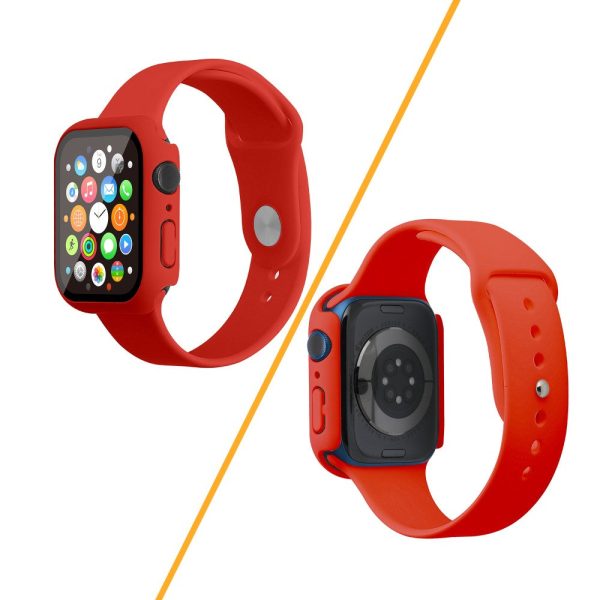 Apple Watch (45mm) silicone watch strap + cover with tempered glass - Red   Size: M   L Hot on Sale