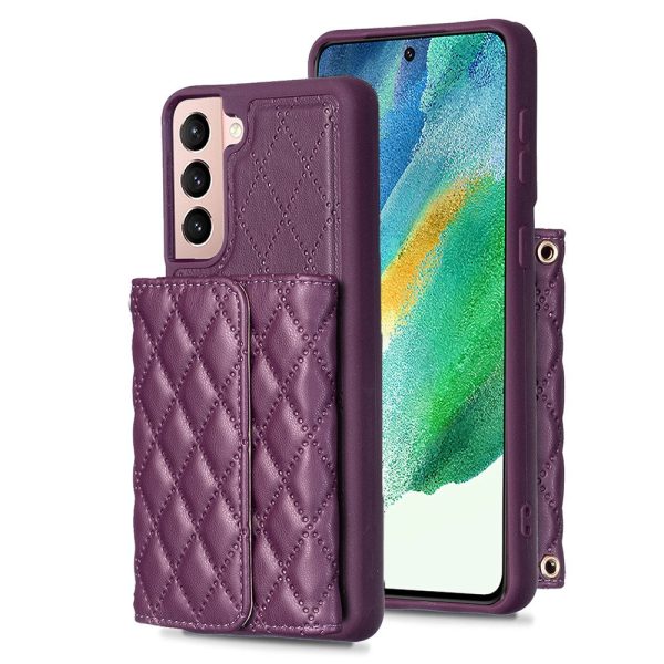 Stylish and versatile rhombus wallet cover for Samsung Galaxy S21 FE - Purple Online now