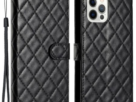 Functional rhombus wallet case for iPhone 14 Pro Max - Black For Cheap