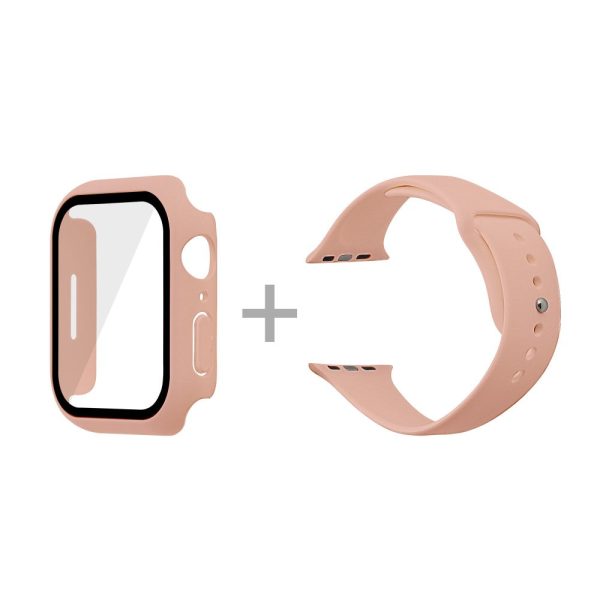 Apple Watch (45mm) silicone watch strap + cover with tempered glass - Pink   Size: S   M on Sale