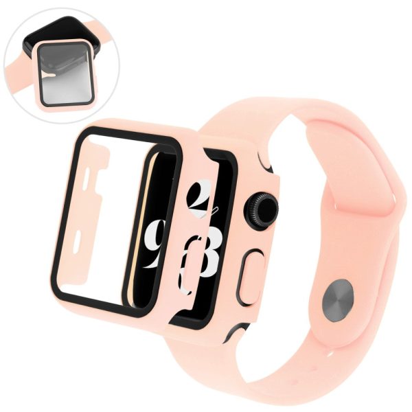 Apple Watch (41mm) cover with tempered glass + silicone watch strap - Light Pink Fashion