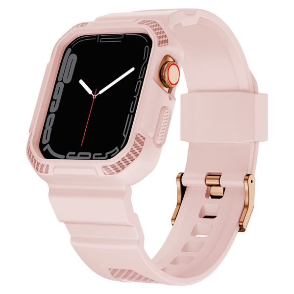 Apple Watch (41mm) carbon fiber style cover with watch strap - Pink Fashion