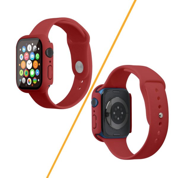 Apple Watch (45mm) silicone watch strap + cover with tempered glass - Dark Red   Size: S   M Online Sale