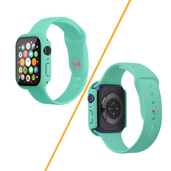 Apple Watch (45mm) silicone watch strap + cover with tempered glass - Mint Green   Size: M   L Online Sale