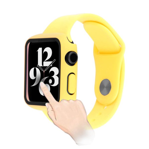 Apple Watch (41mm) cover with tempered glass + silicone watch strap - Yellow Cheap