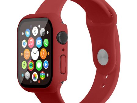 Apple Watch (45mm) silicone watch strap + cover with tempered glass - Dark Red   Size: M   L For Discount