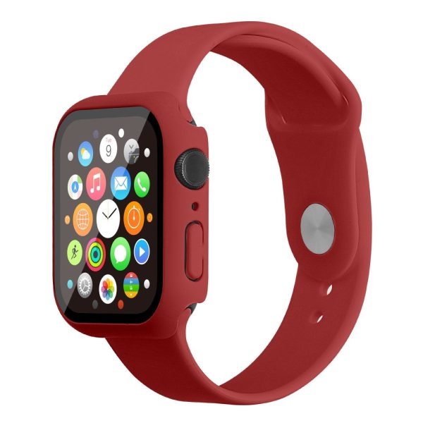 Apple Watch (45mm) silicone watch strap + cover with tempered glass - Dark Red   Size: M   L For Discount