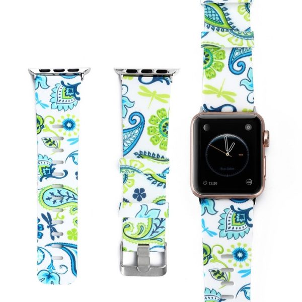 Apple Watch Series 3 2 1 38mm silicone pattern strap with cover - Green Abstract Leaves   Black For Discount