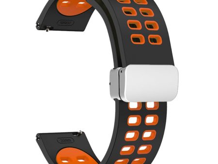 20mm Universal dual color silicone strap with silver buckle - Black   Orange Supply