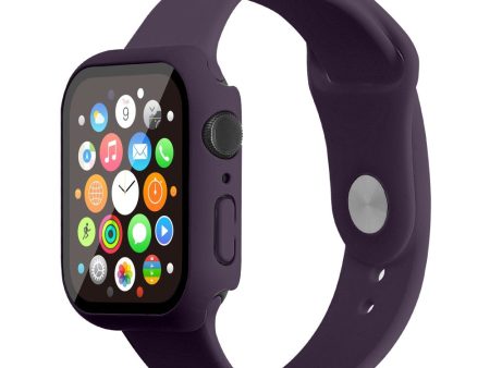 Apple Watch (45mm) silicone watch strap + cover with tempered glass - Dark Purple   Size: M   L Supply