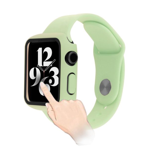 Apple Watch (41mm) cover with tempered glass + silicone watch strap - Light Green For Sale