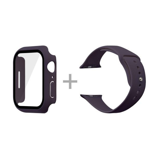 Apple Watch (45mm) silicone watch strap + cover with tempered glass - Dark Purple   Size: S   M Online now