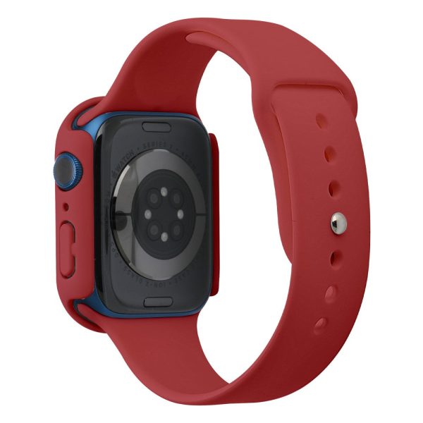 Apple Watch (45mm) silicone watch strap + cover with tempered glass - Dark Red   Size: M   L For Discount