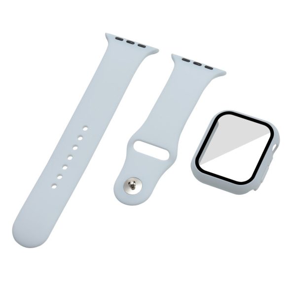 Apple Watch (45mm) silicone watch strap + cover with tempered glass - Light Grey   Size: S   M For Sale