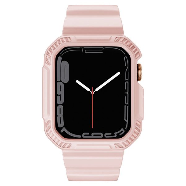 Apple Watch (45mm) carbon fiber style cover with watch strap - Pink For Sale