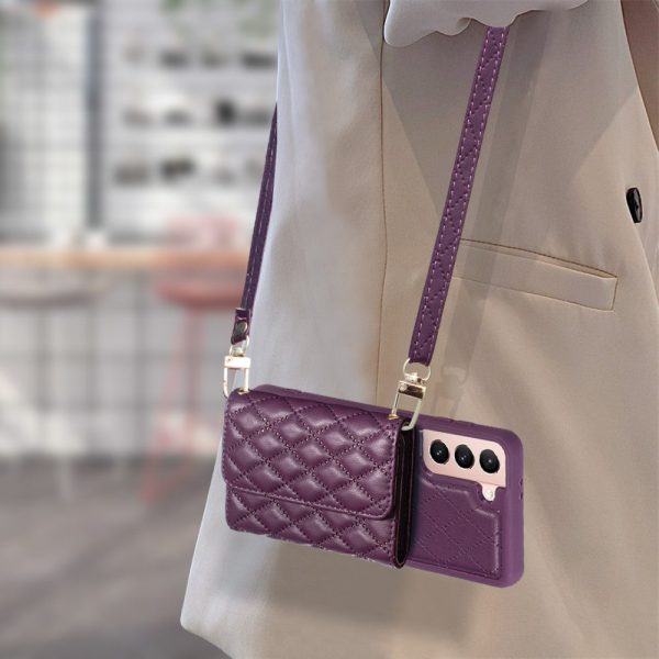 Stylish and versatile rhombus wallet cover for Samsung Galaxy S21 FE - Purple Online now