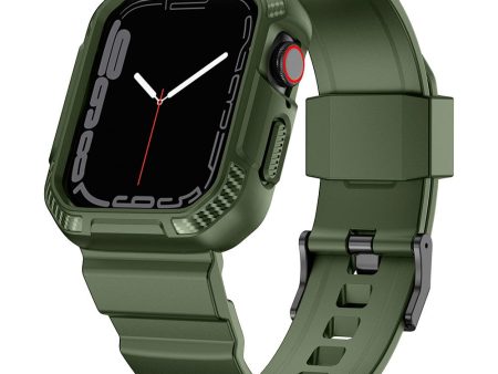 Apple Watch (41mm) carbon fiber style cover with watch strap - Dark Green Fashion