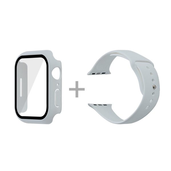 Apple Watch (45mm) silicone watch strap + cover with tempered glass - Light Grey   Size: S   M For Sale