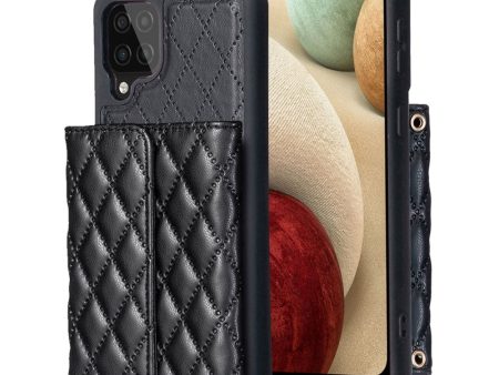 Stylish and versatile rhombus wallet cover for Samsung Galaxy A12 5G - Black Sale