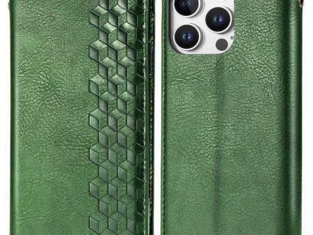 iPhone 16 Pro leather case with a stylish rhombus imprint - Green Supply